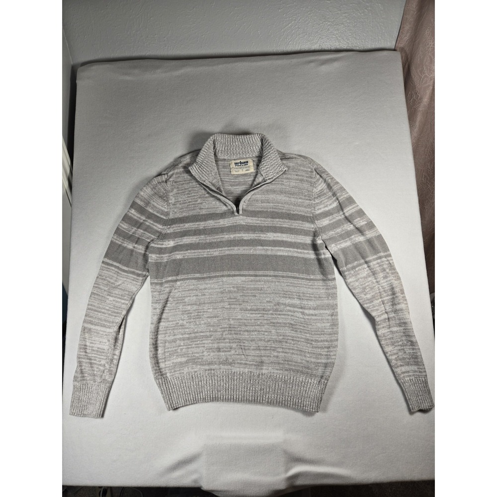 Men's Urban Pipeline Quarter Zip Pullover Sweater Size Large Gray And White